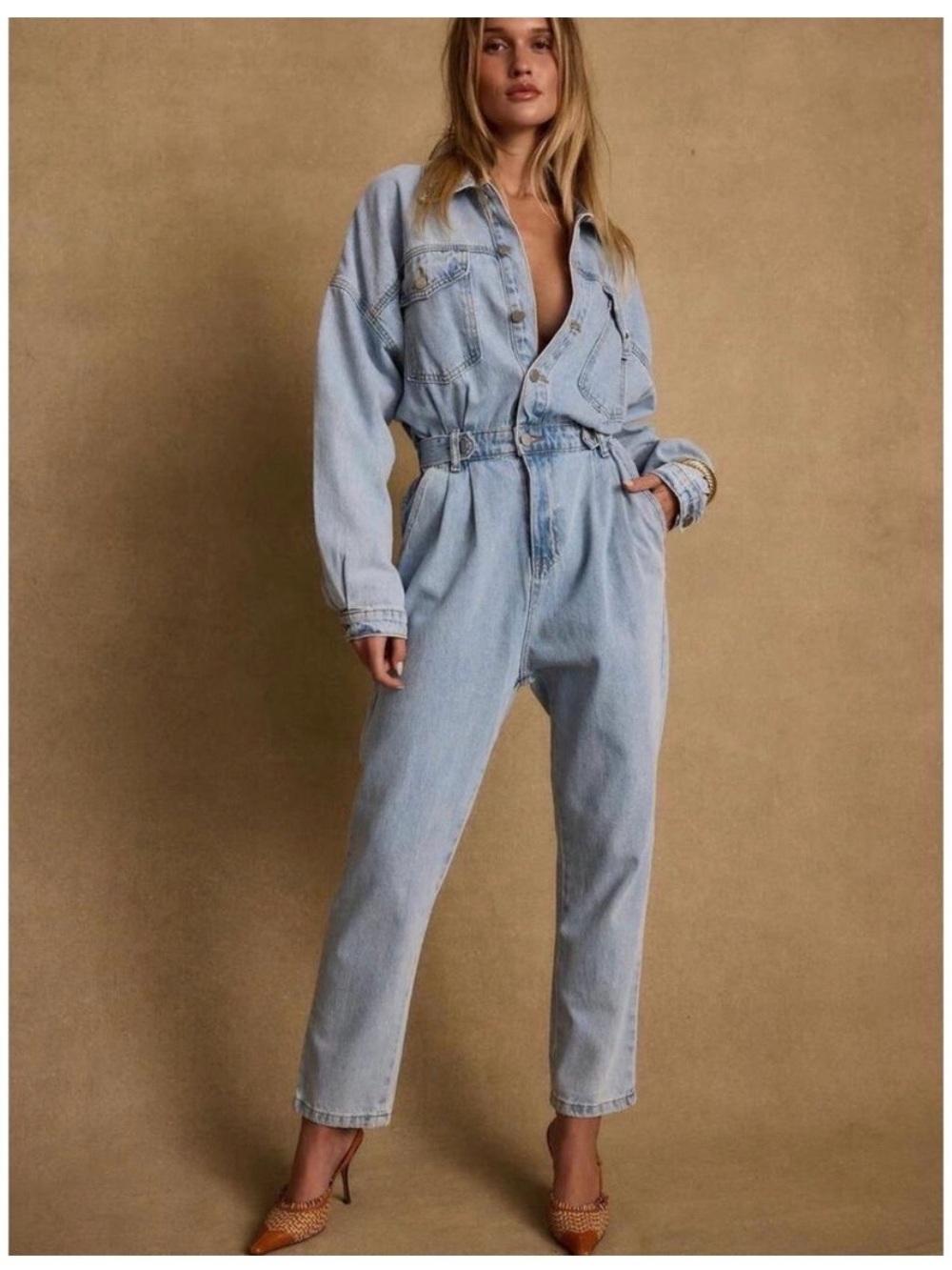 12th Tribe Hendrix Denim Light Blue Wash Women's Jumpsuit M/L